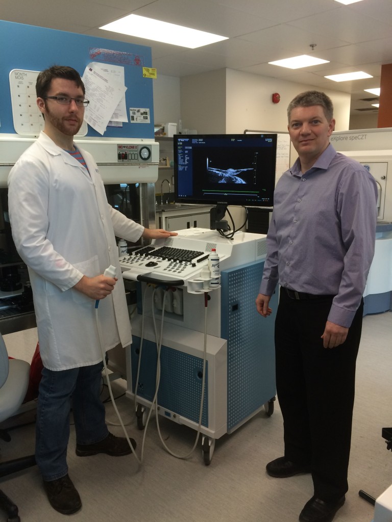 PhD candidate Matthew Lowerison (left) with Dr. James Lacefield (right).